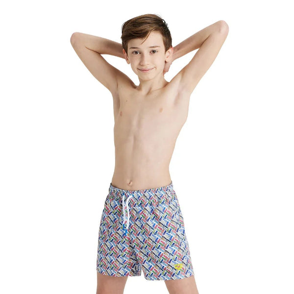Arena Boys Beach Boxer Allover Swimming Shorts, White Multi