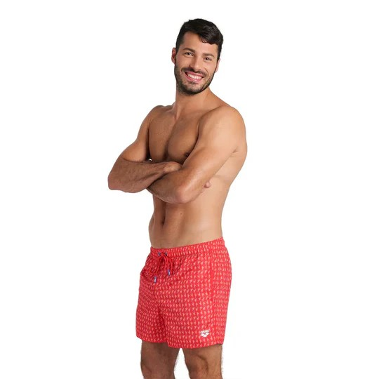 Arena Beach Swimming Short Allover For Men, Red Multi