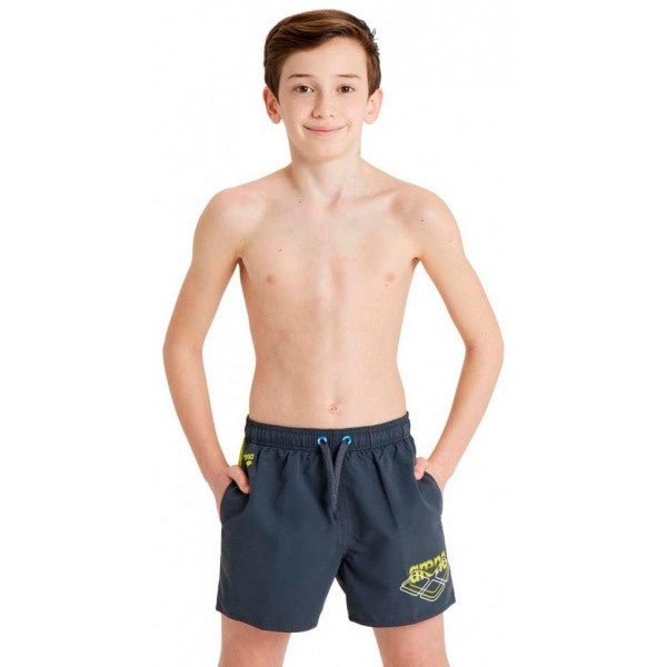Arena Boys' Beach Boxer Logo Swimming Shorts, Asphalt-Soft Green