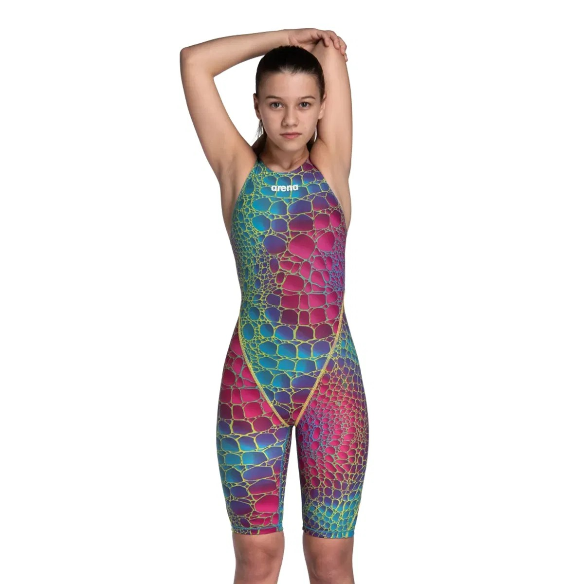 Arena Powerskin St Next Le Ob Jr Swimsuit With Short For Girls, Aurora Cayman