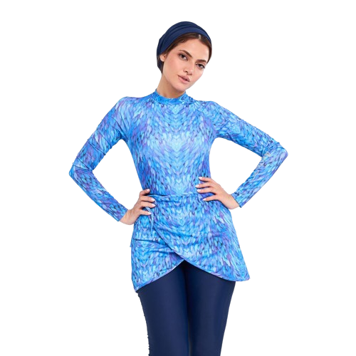 بدلة سباحة نبيلة من ايروبيرد بأكمام طويلة مع تنورة، أرجواني وأزرق - قطعتين