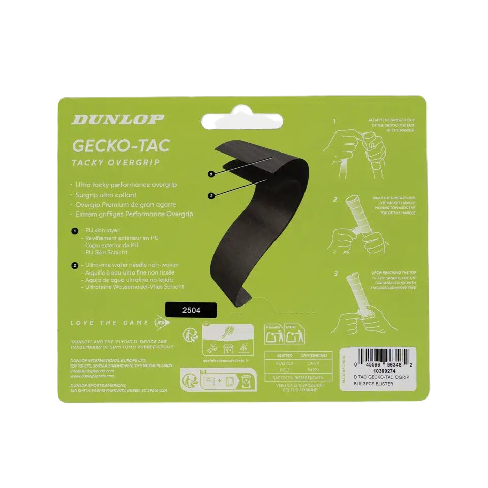 Dunlop Gecko-Tac Ogrip Blk 3Pcs – Tennis