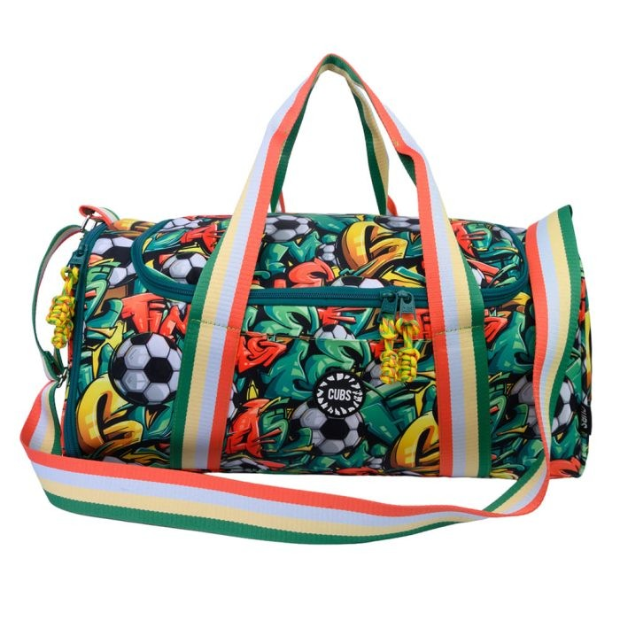 حقيبة يد كبيرة بجيب جانبي واحد مطبوع عليها رسومات فريق كرة القدم الأمريكية (CBS)، متعددة الألوان