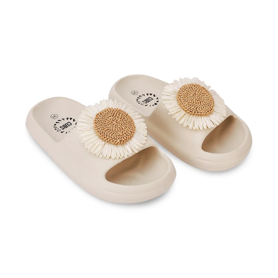 Cubs Sunflower Off-White Flip Flops For Girls