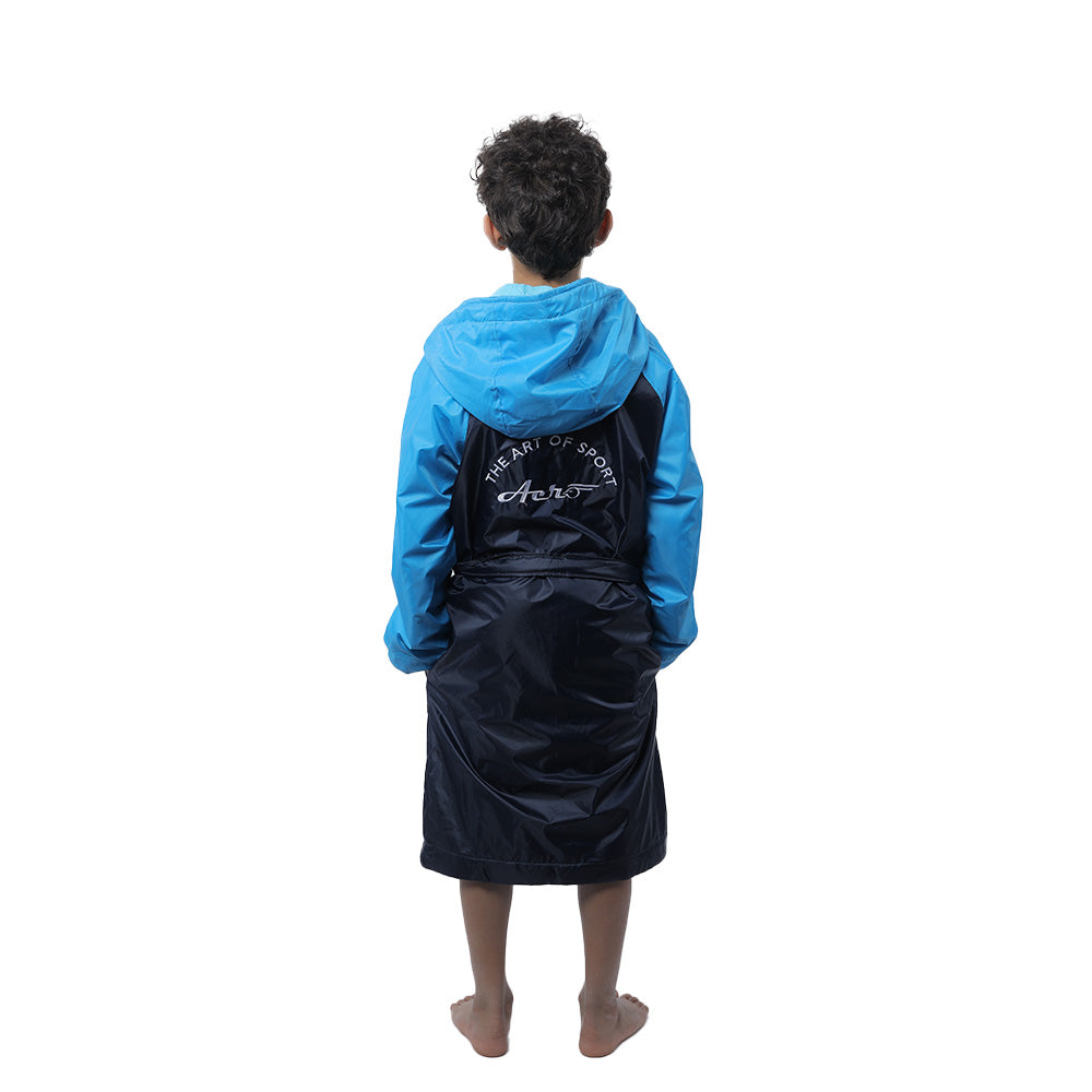 Aerobird Water Proof Robe with Sleeves & Hoodie For Kids, Navy & Turquoise