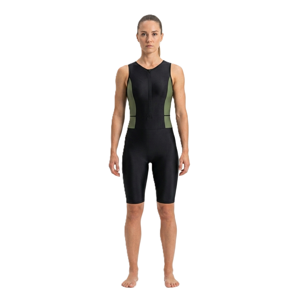 Trainetic Cut Swimsuit With Short For Women, Black&Olive