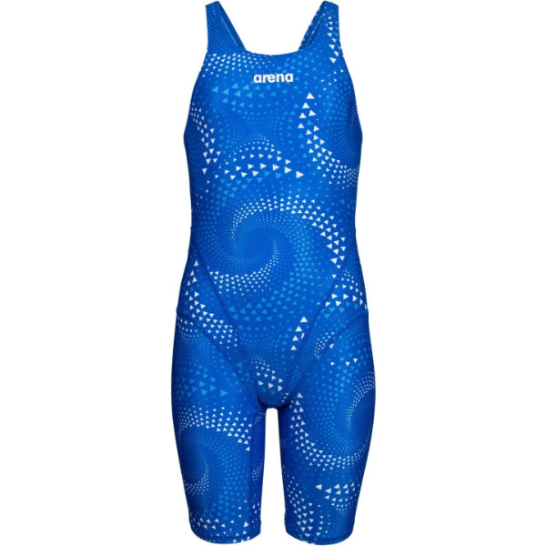 Arena Printed Full Body Swimsuit With Short (Straps) For Girls, Black Team Royal