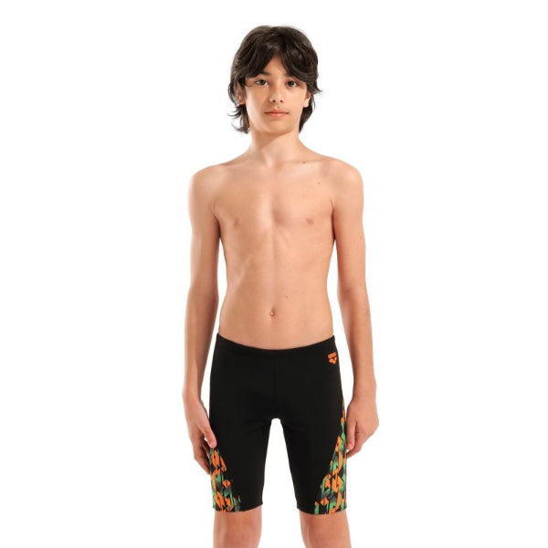 Arena Print Swim Jammer Jammer For Boys, Black Orange