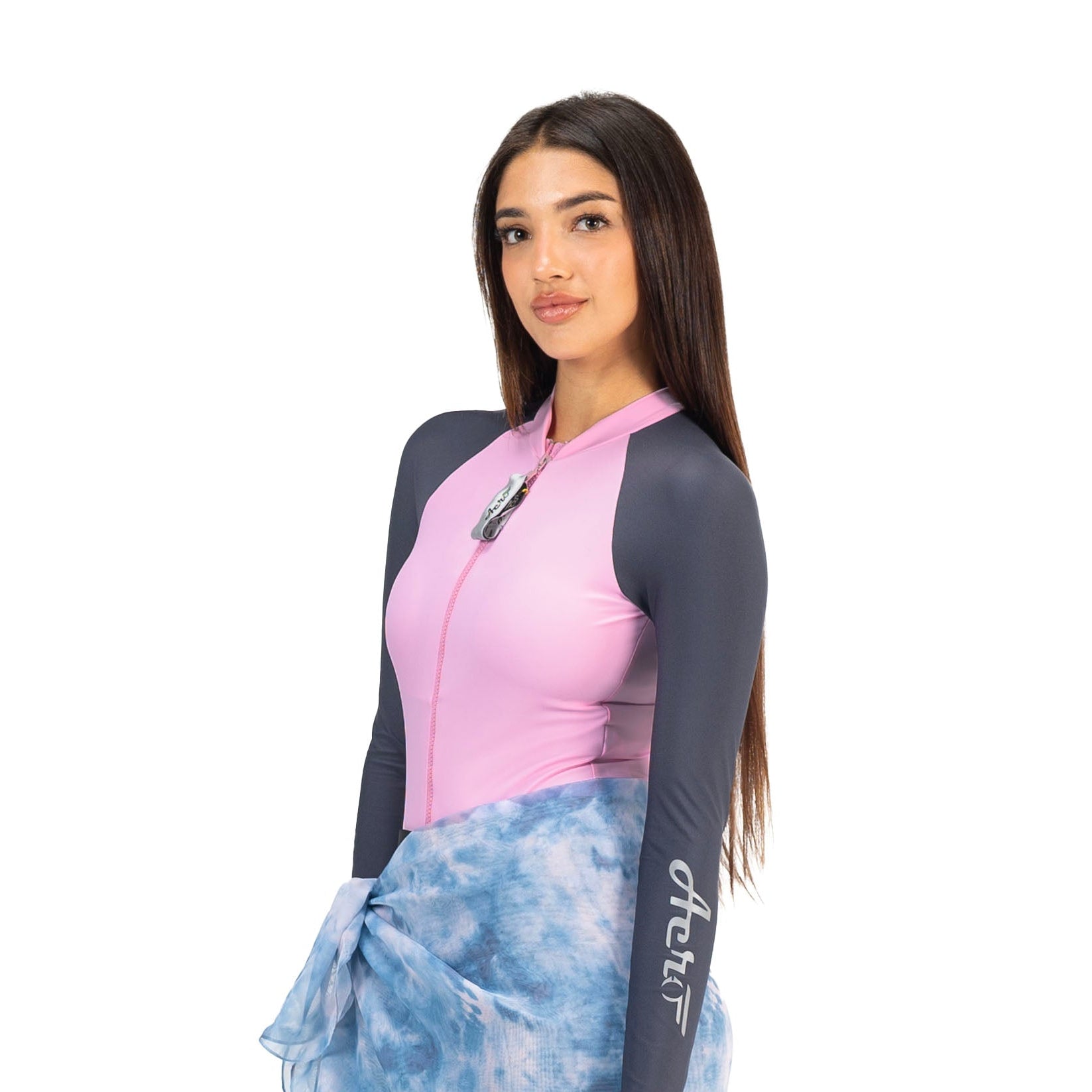 بلوزة أيروبيرد جاميلا بأكمام طويلة للنساء، وردي ورمادي