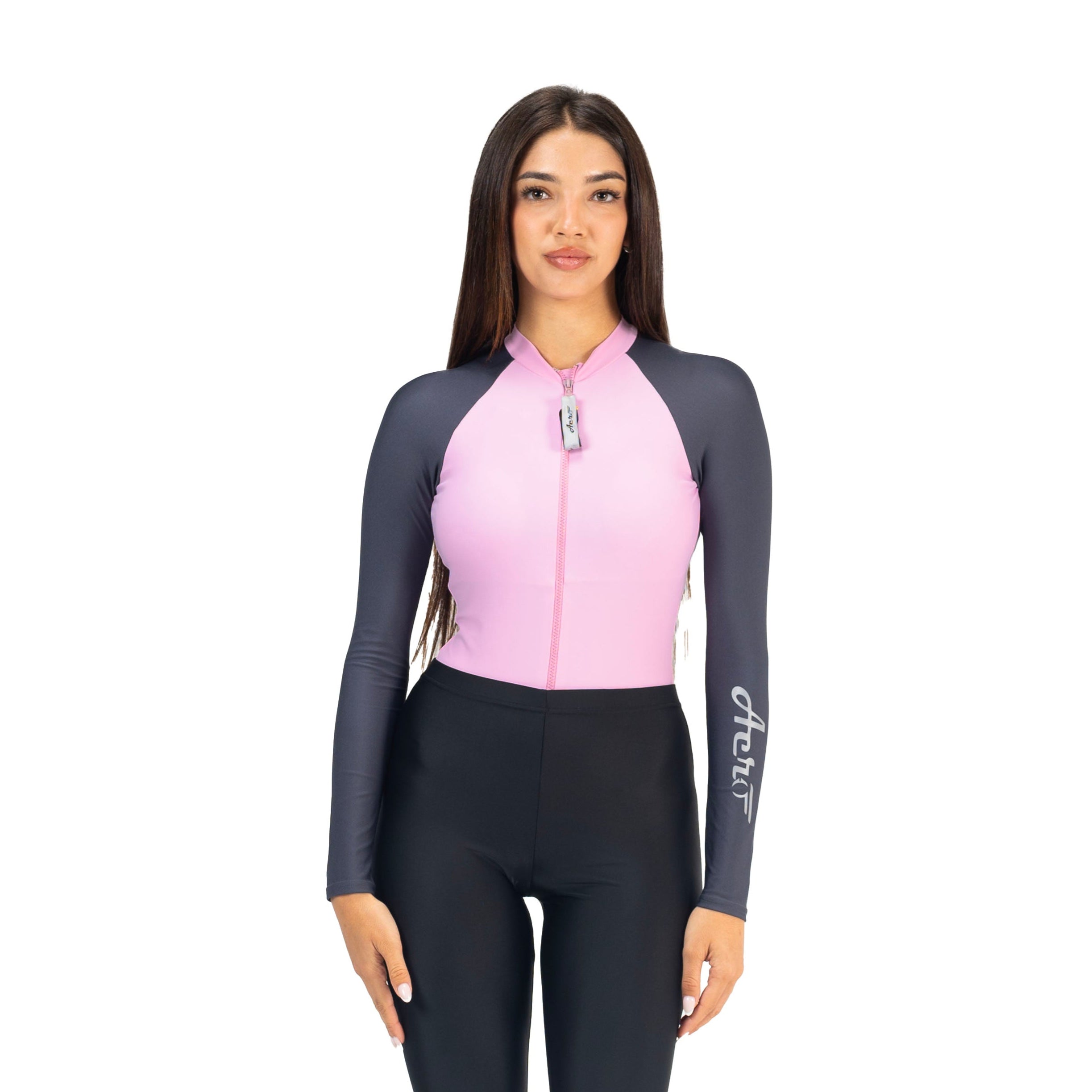 بلوزة أيروبيرد جاميلا بأكمام طويلة للنساء، وردي ورمادي