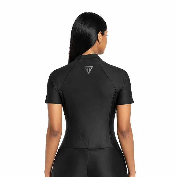 Trainetic Half Sleeves Swimsuit With Short For Women, Black