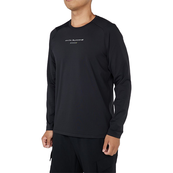 تيشيرت رياضي رجالي بأكمام طويلة من أنتا، أسود
