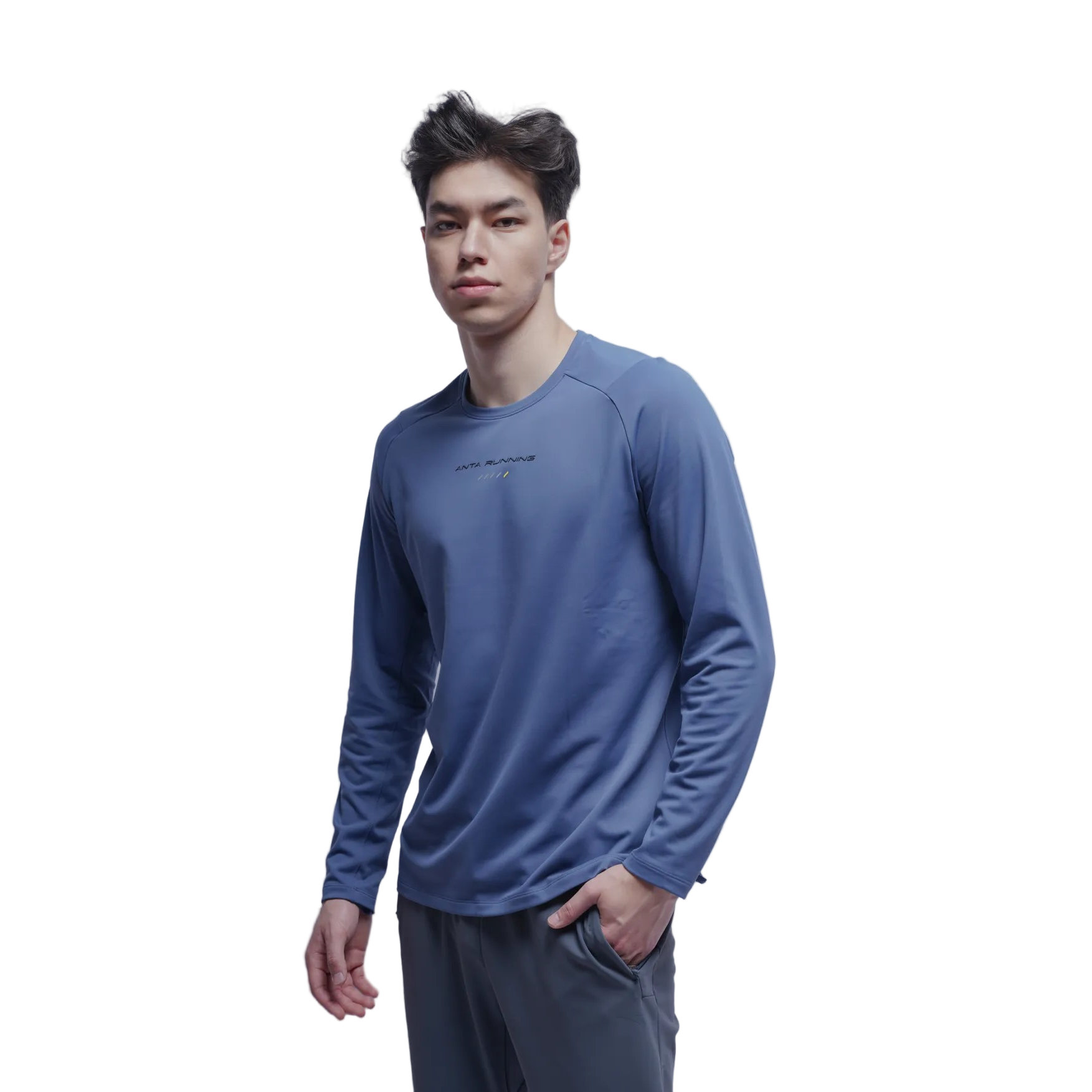 تيشيرت رياضي رجالي بأكمام طويلة من أنتا، أزرق