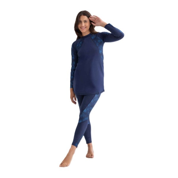Libra Asymmetrical Basic Swimsuit For Women, Navy Palm