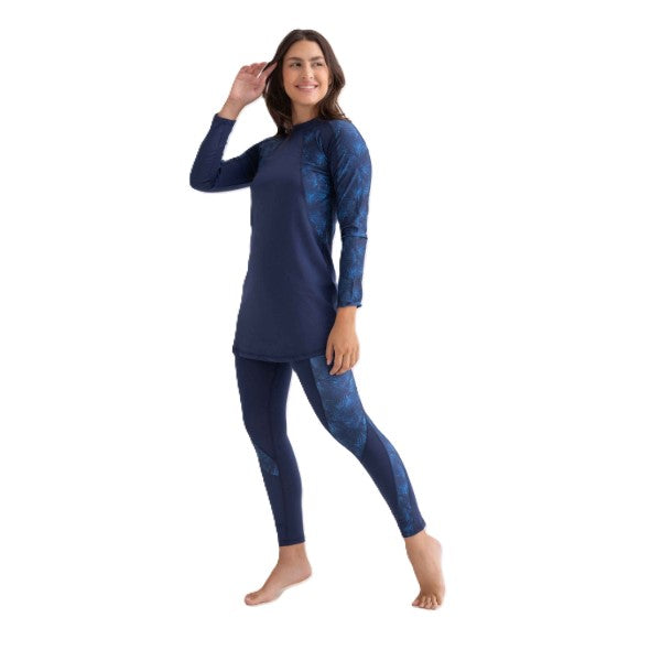 Libra Asymmetrical Basic Swimsuit For Women, Navy Palm