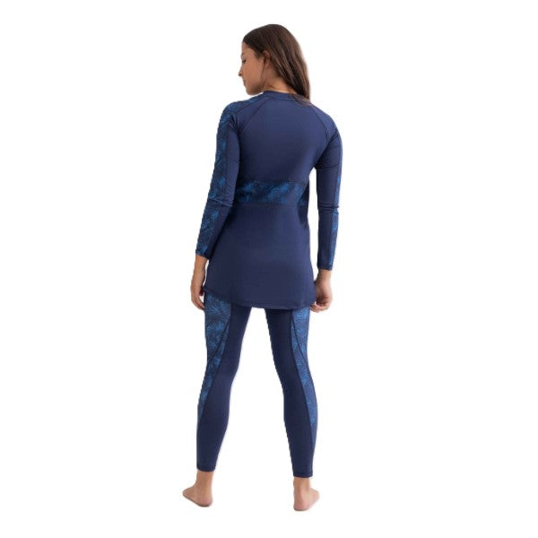 Libra Asymmetrical Basic Swimsuit For Women, Navy Palm