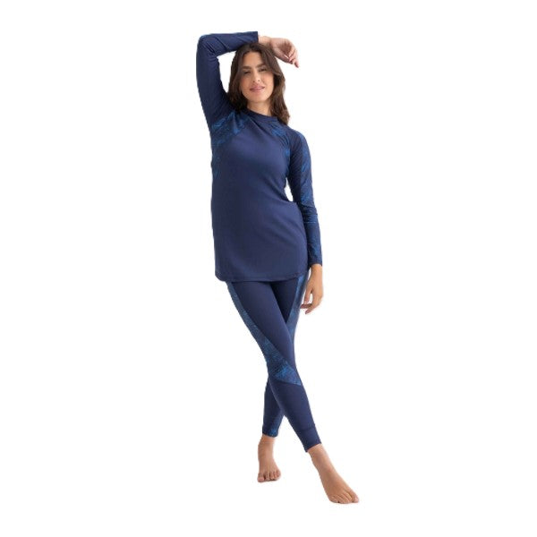 Libra Asymmetrical Basic Swimsuit For Women, Navy Palm