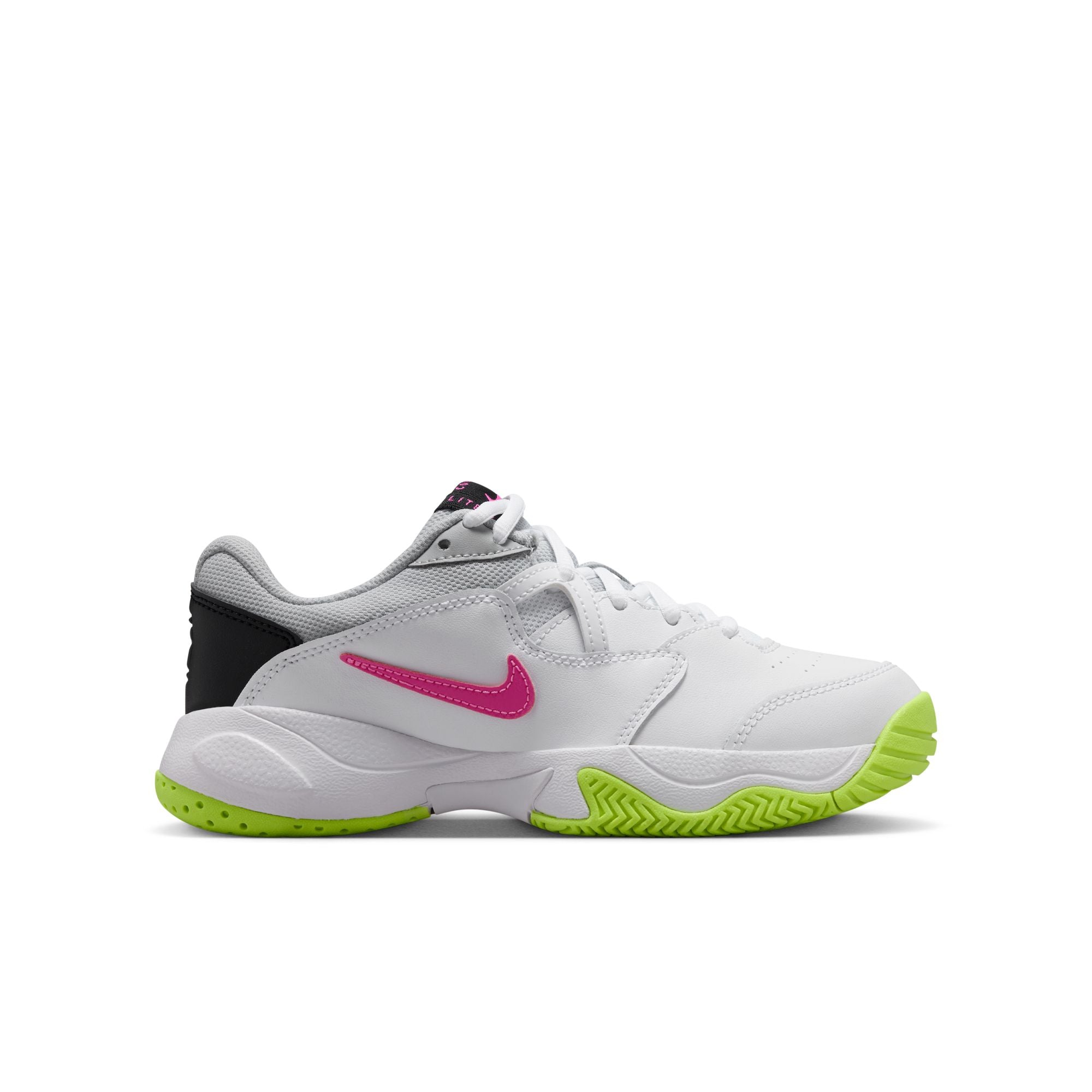 Nike Jr Court Lite 2 Tennis Shoes For Girls, White&Lime&Fuchsia