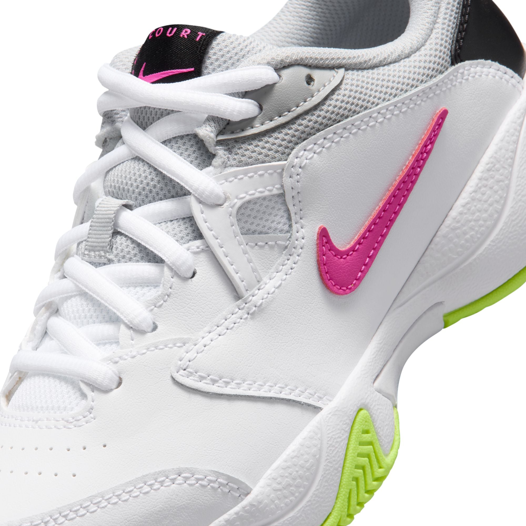 Nike Jr Court Lite 2 Tennis Shoes For Girls, White&Lime&Fuchsia