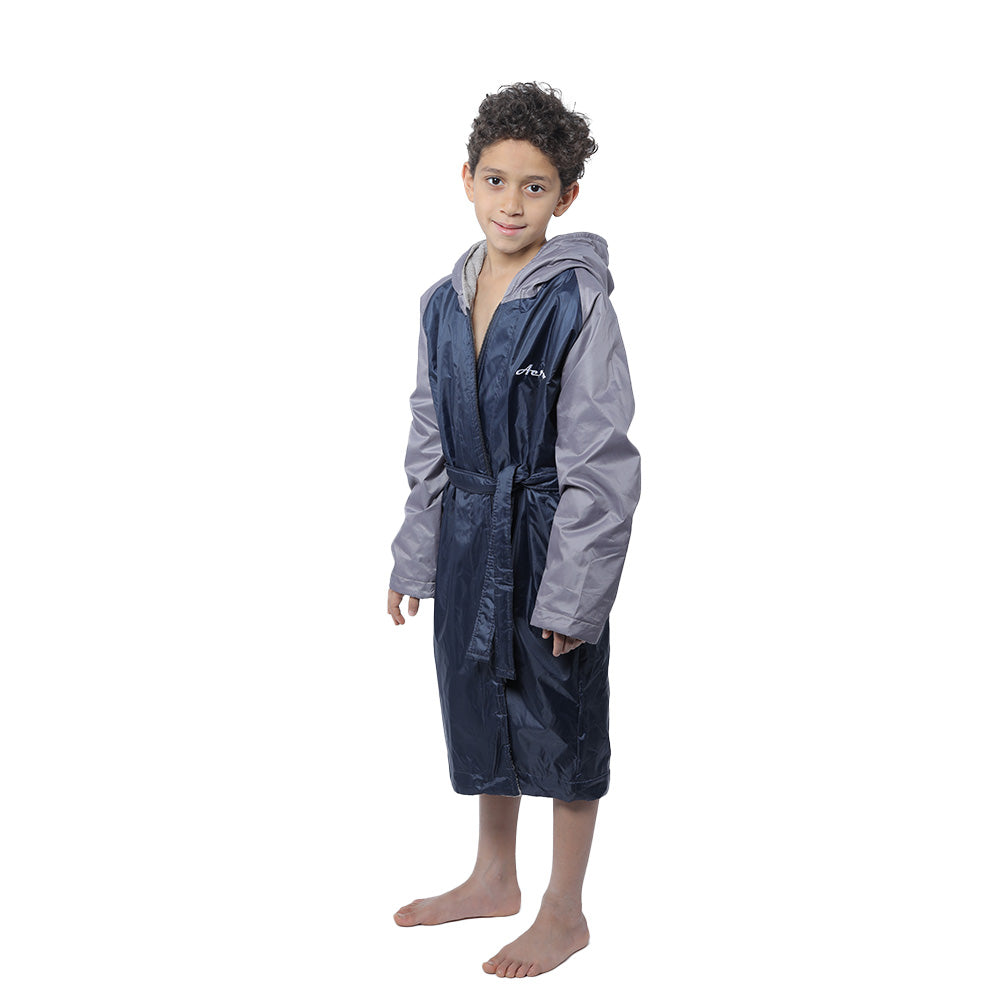 Aerobird Water Proof Robe with Sleeves & Hoodie For Kids, Navy & Grey
