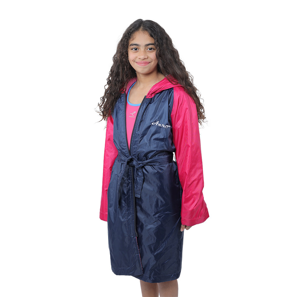 Aerobird Water Proof Robe with Sleeves & Hoodie For Kids, Navy & Fuchsia