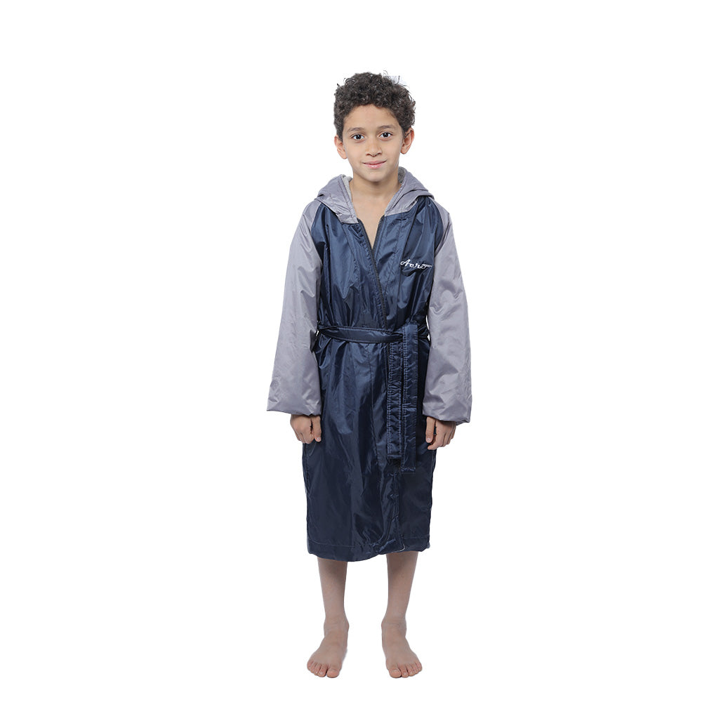 Aerobird Water Proof Robe with Sleeves & Hoodie For Kids, Navy & Grey