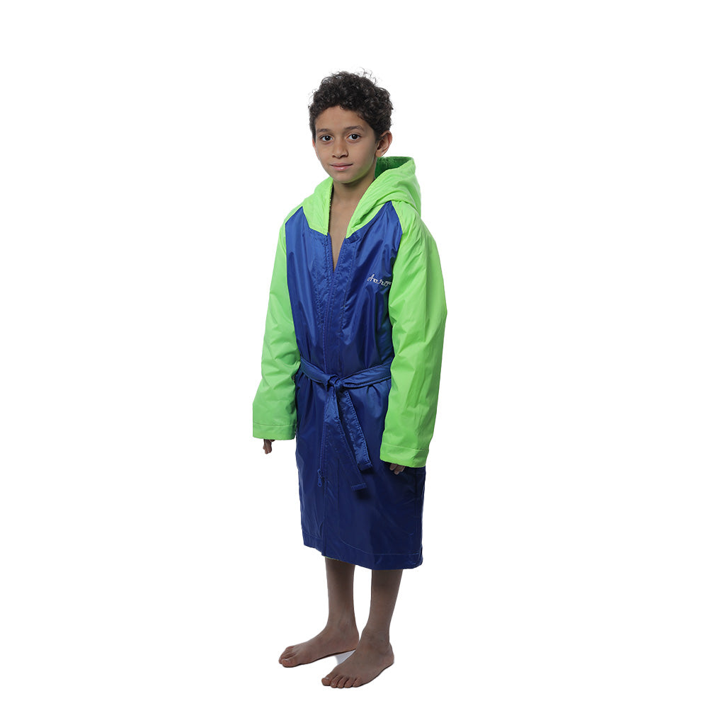 Aerobird Water Proof Robe with Sleeves & Hoodie For Kids, Blue & Green