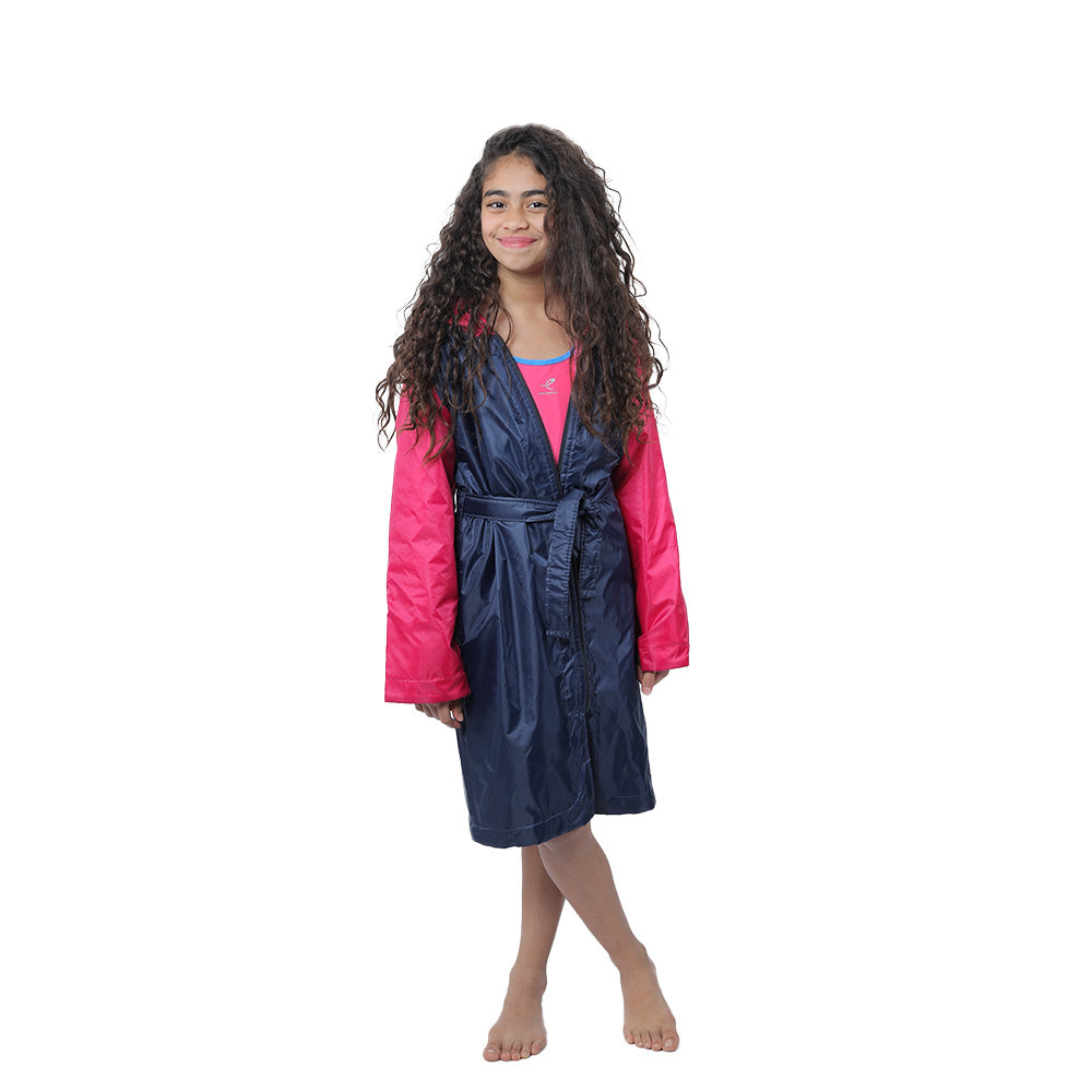 Aerobird Water Proof Robe with Sleeves & Hoodie For Kids, Navy & Fuchsia