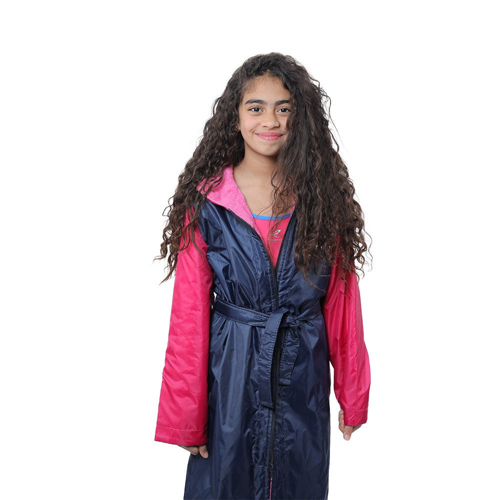 Aerobird Water Proof Robe with Sleeves & Hoodie For Kids, Navy & Fuchsia