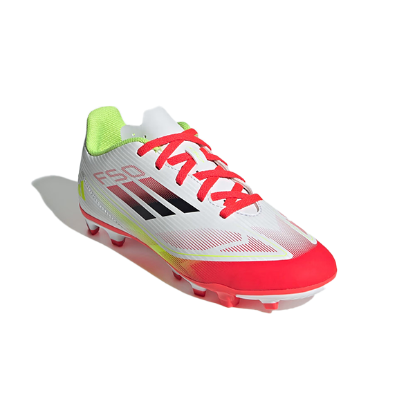 حذاء ADIDAS F50 CLUB FG/MG J FG للأولاد، أبيض سحابي وأسود أساسي وأصفر شمسي