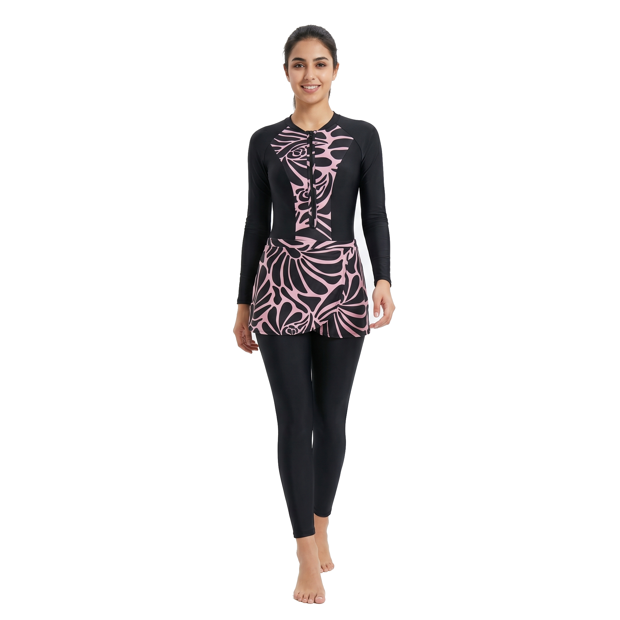 Aerobird Burkini Full Set For Women, Black Print&Black