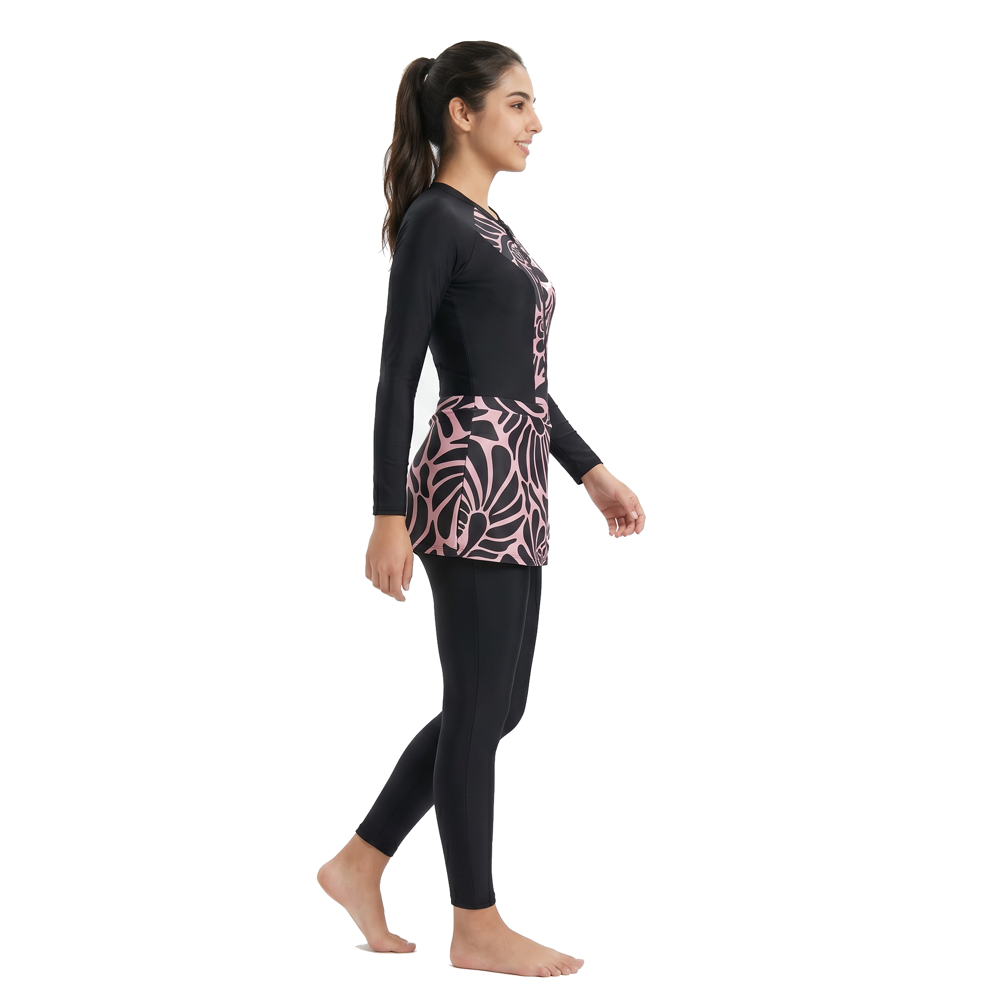 Aerobird Burkini Full Set For Women, Black Print&Black