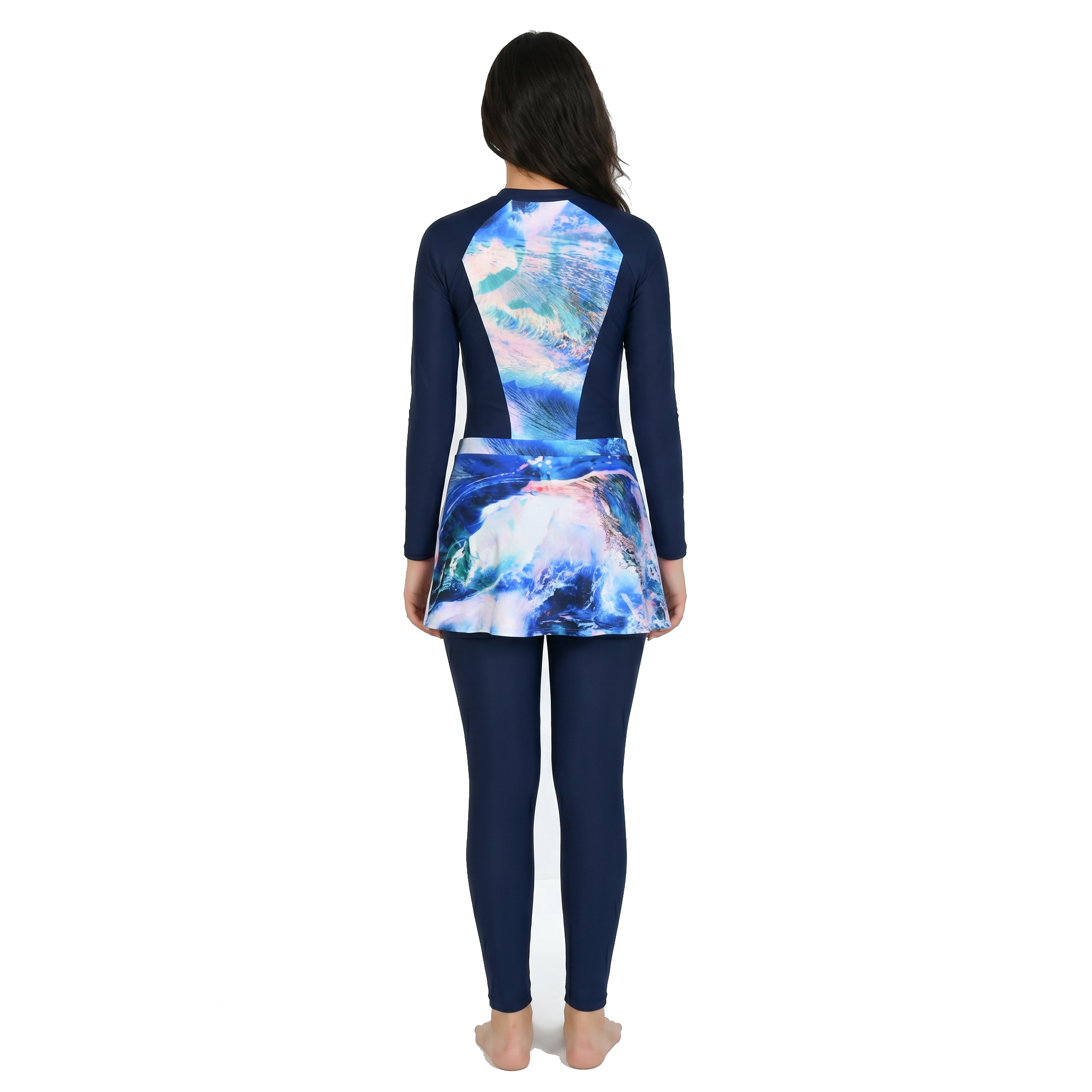 Aerobird Burkini Full Set For Women, Navy Print&Navy