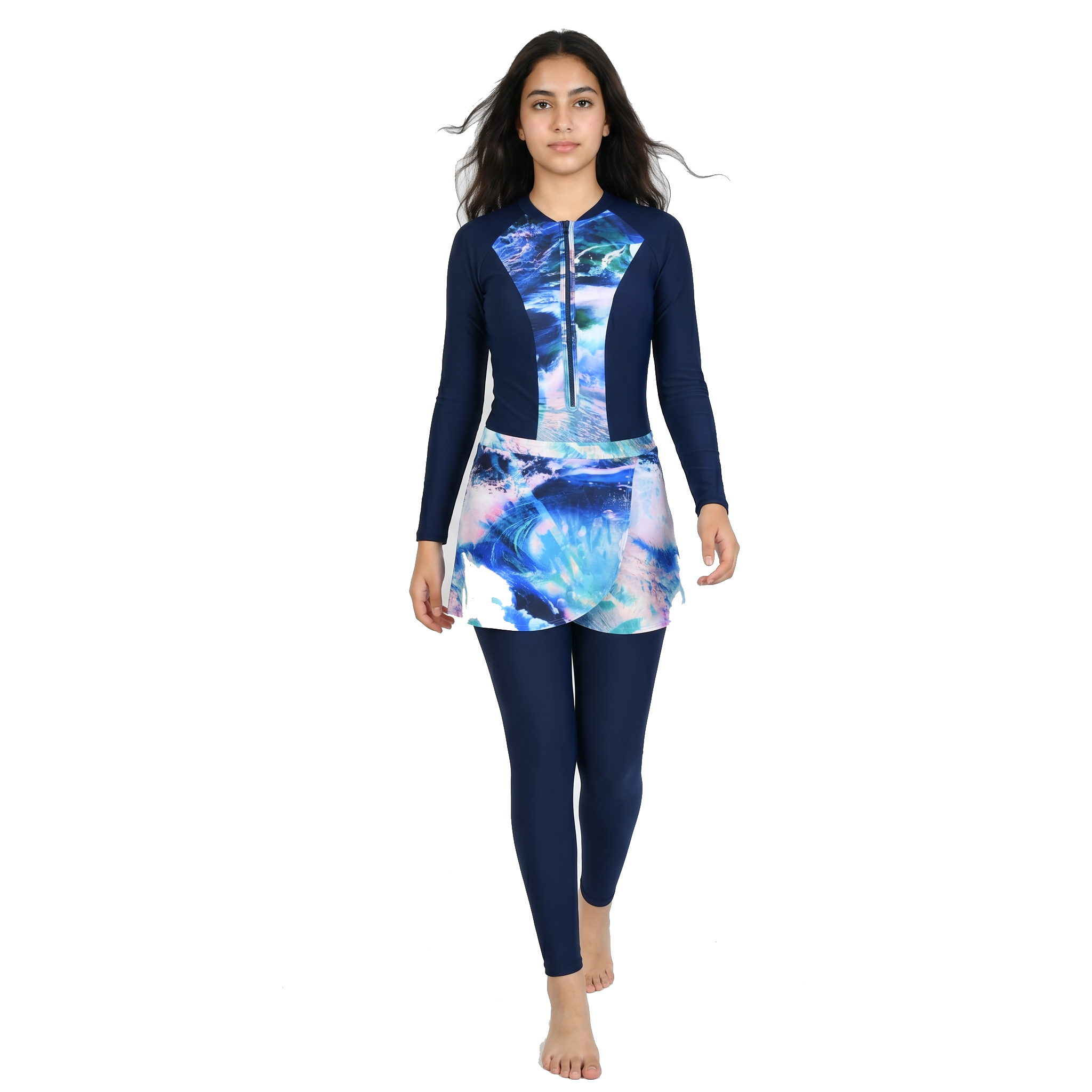 Aerobird Burkini Full Set For Women, Navy Print&Navy