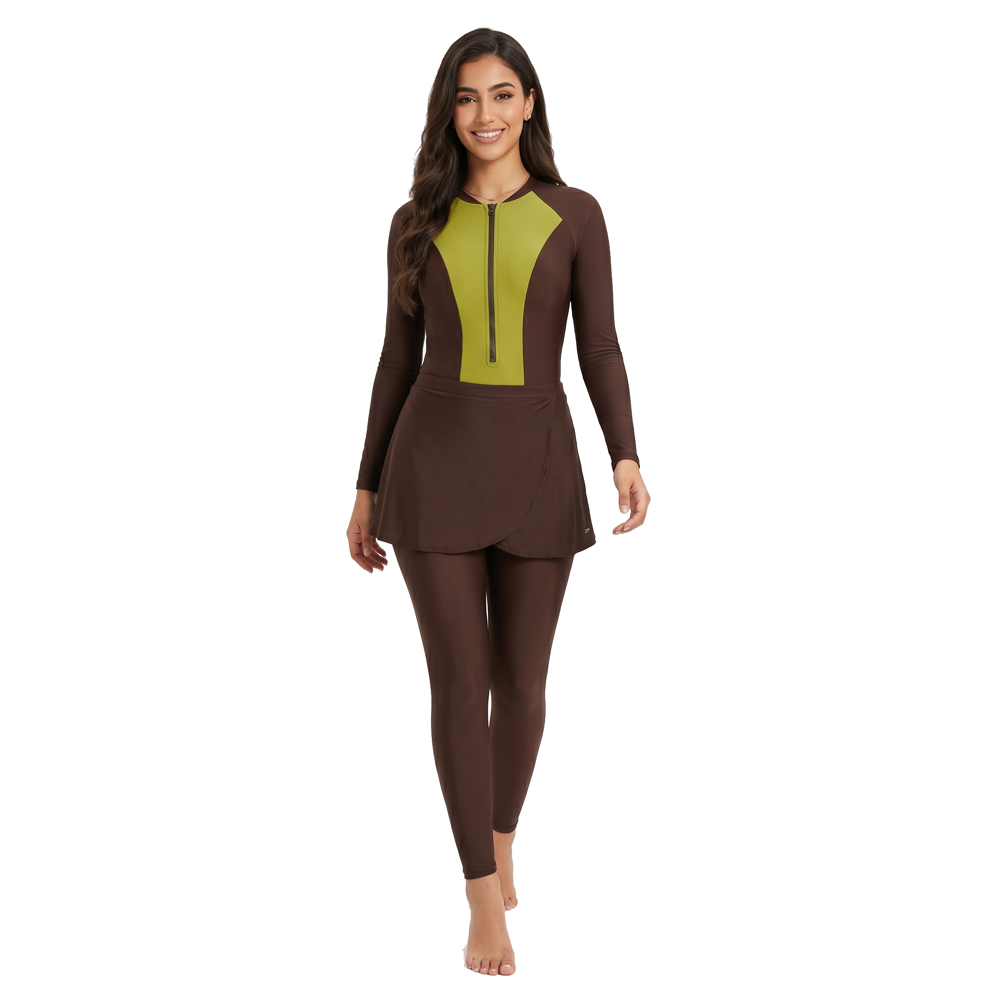 Aerobird Burkini Full Set For Women, Yellow&Green&Brown