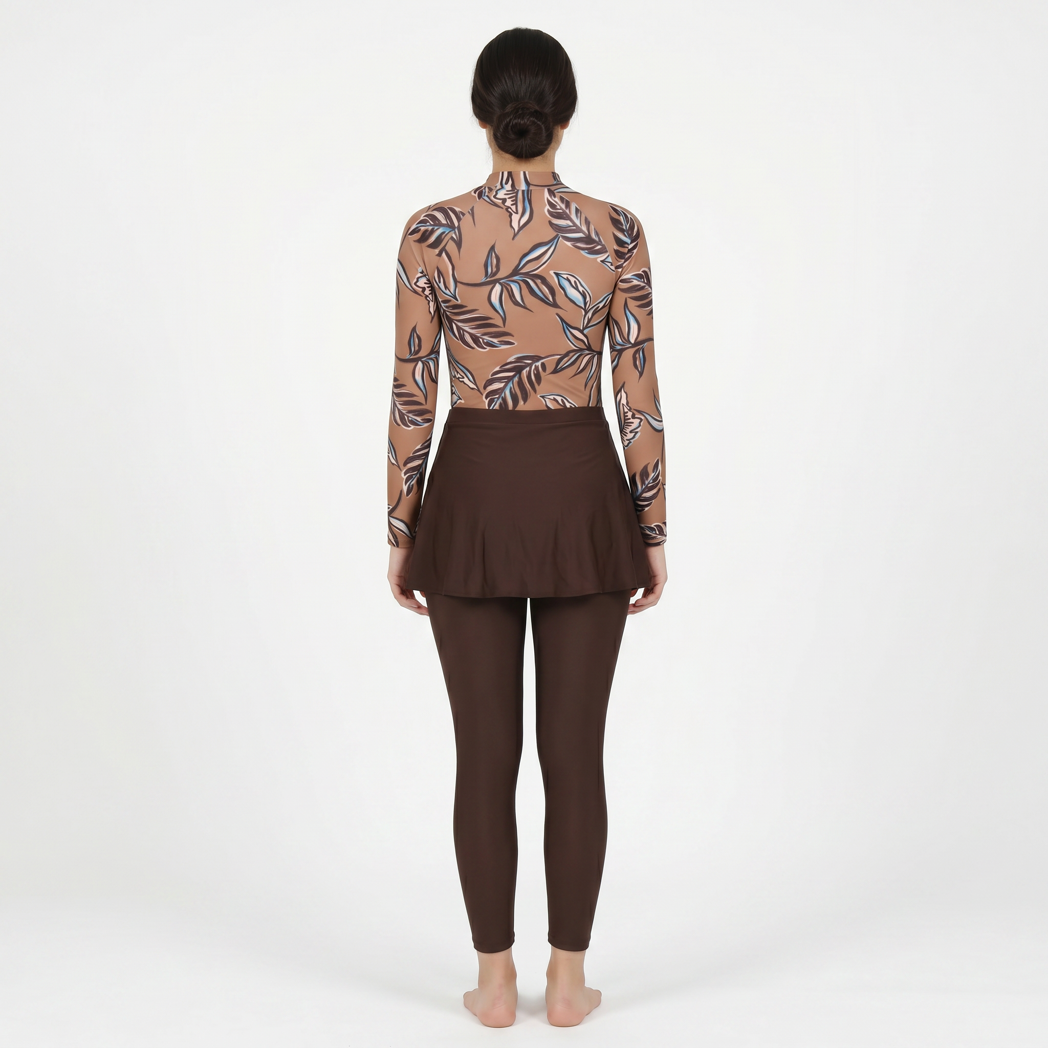 Aerobird Burkini Full Set For Women, Yellow Print&Brown