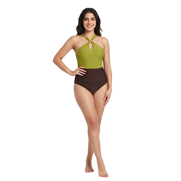 Aerobird One Piece For Women, Yellow Green&Brown