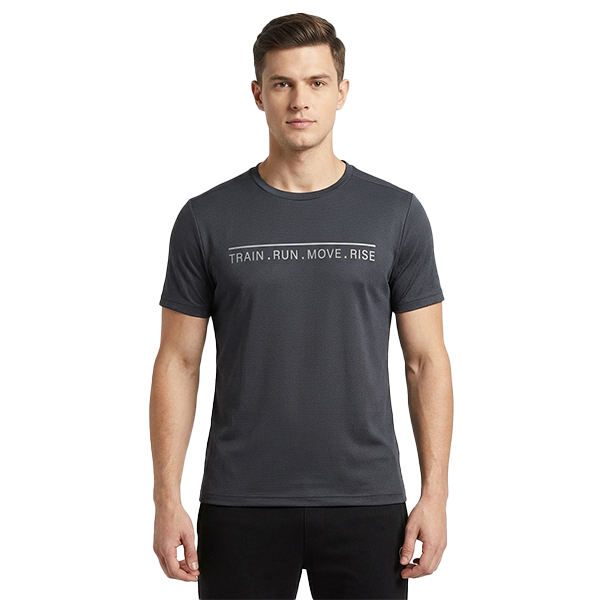 Trainetic Fitness Ss T-Shirt For Men, Dark Grey&White