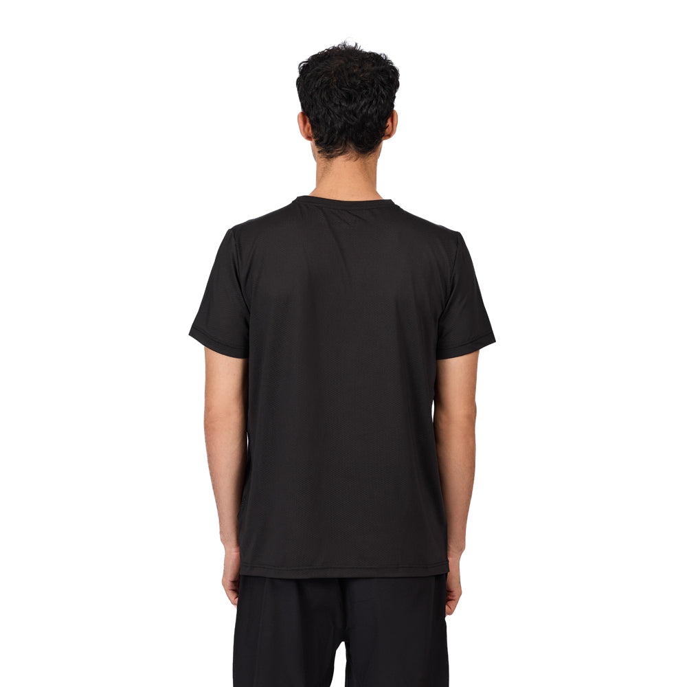 تيشيرت رياضي رجالي بأكمام قصيرة من قماش شبكي من Trainetic، أسود