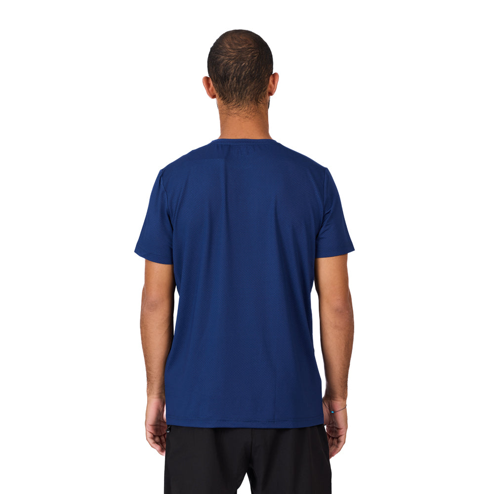 تيشيرت رياضي رجالي بأكمام قصيرة من قماش شبكي من Trainetic، لون كحلي