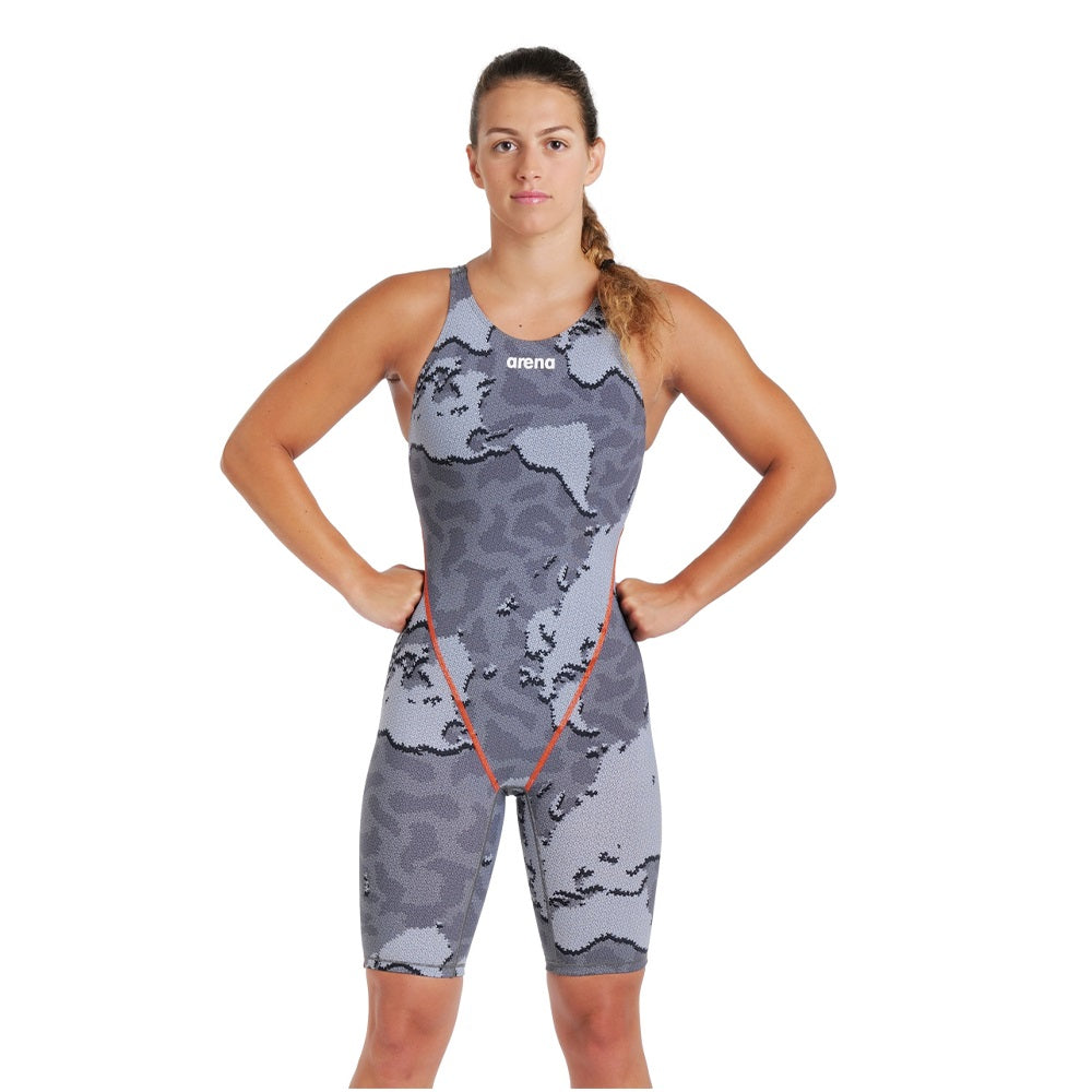 Arena Powerskin Carbon Air 2 Open Back Swimsuit For Women, Grey Map Design