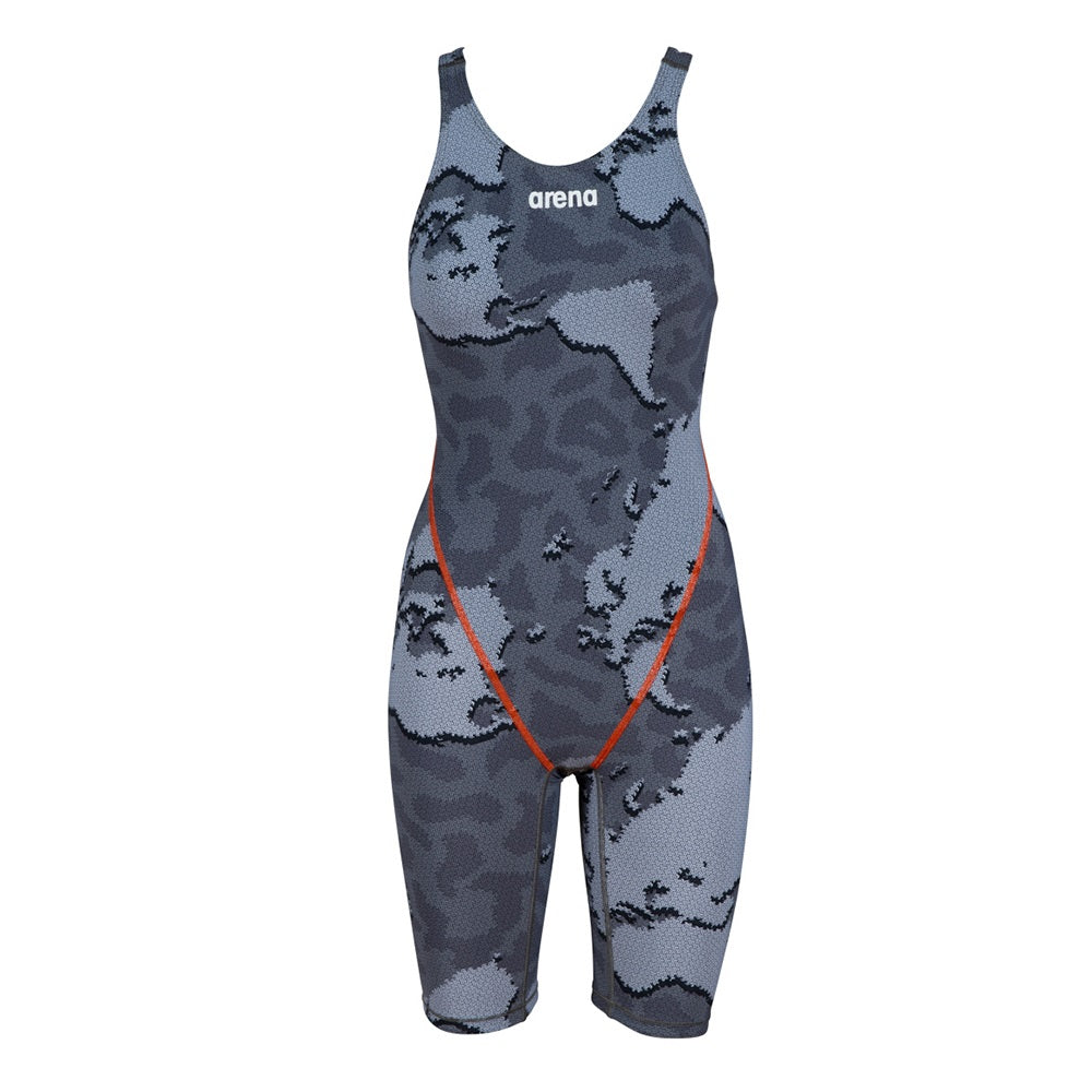 Arena Powerskin Carbon Air 2 Open Back Swimsuit For Women, Grey Map Design