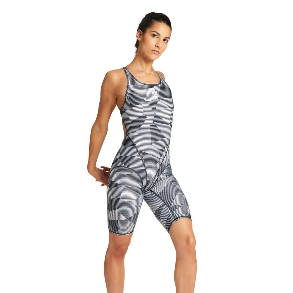 Arena Stripped Geo Full Body Swimsuit For Women, Grey