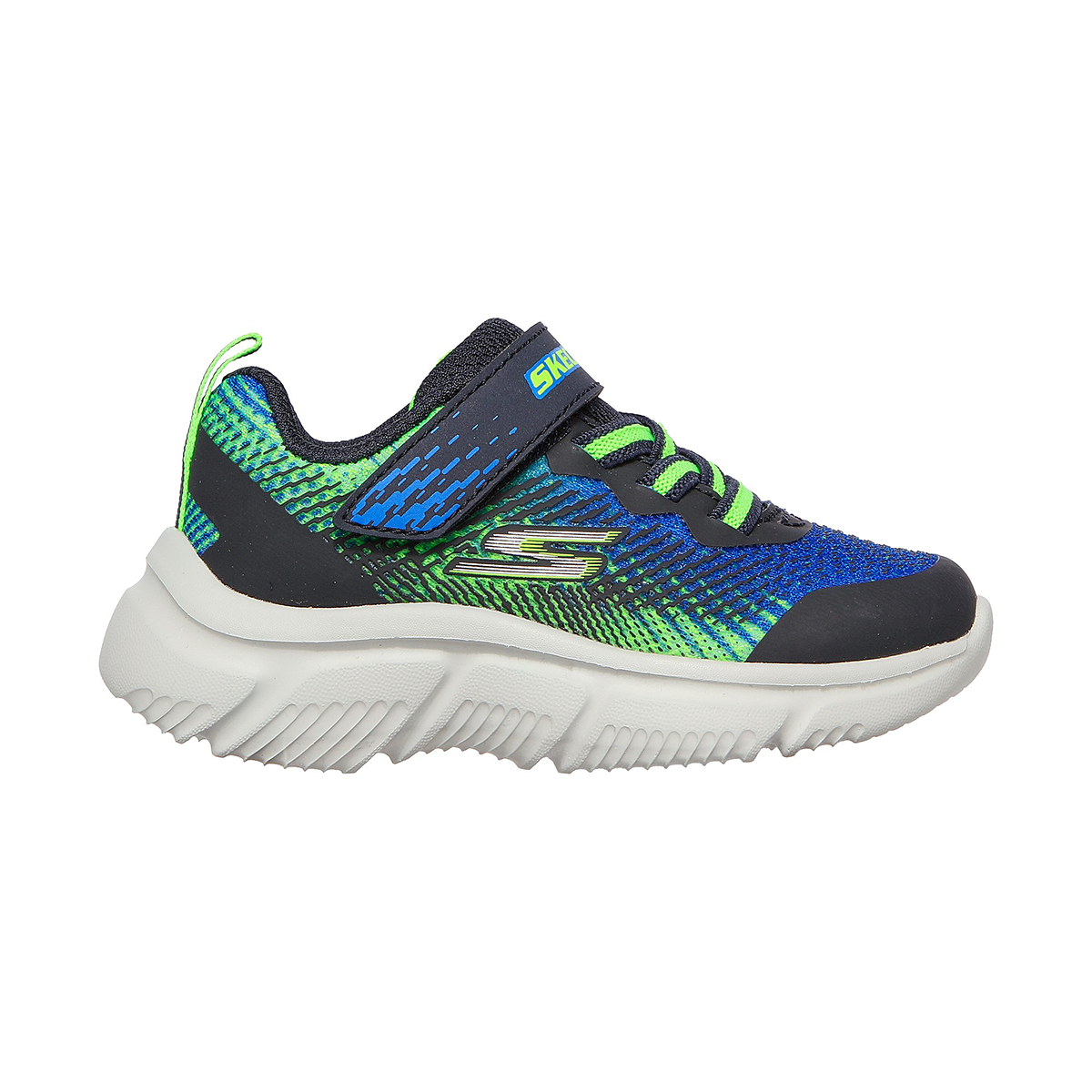 حذاء الجري سكيتشرز للأطفال باللون الأزرق البحري والليموني