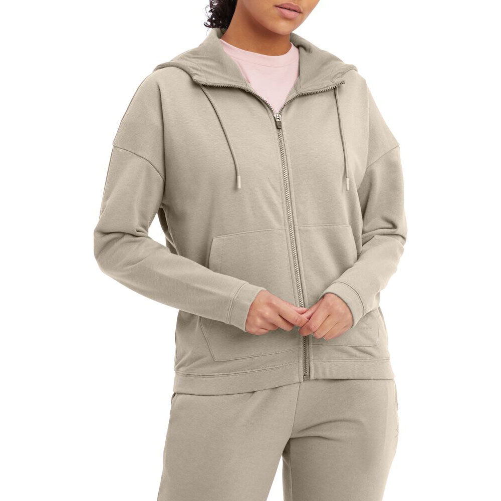 جاكيت إنرجيتكس بغطاء رأس وأكمام وسحاب للنساء، لون رملي