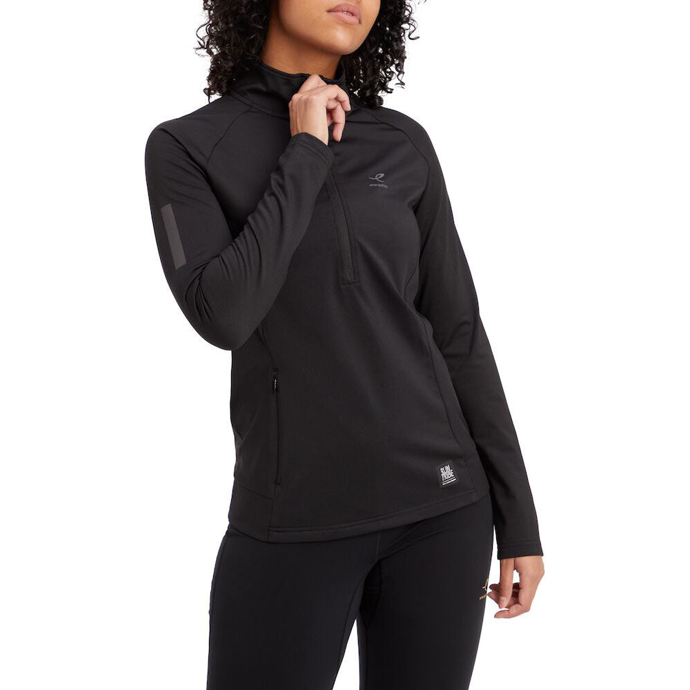 Energetics Caster Sports T-Shirt With Long Sleeves & Half-Zipper For Women, Black