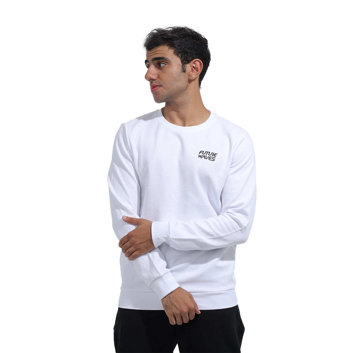 سويت شيرت انتا دائري للرجال، أبيض