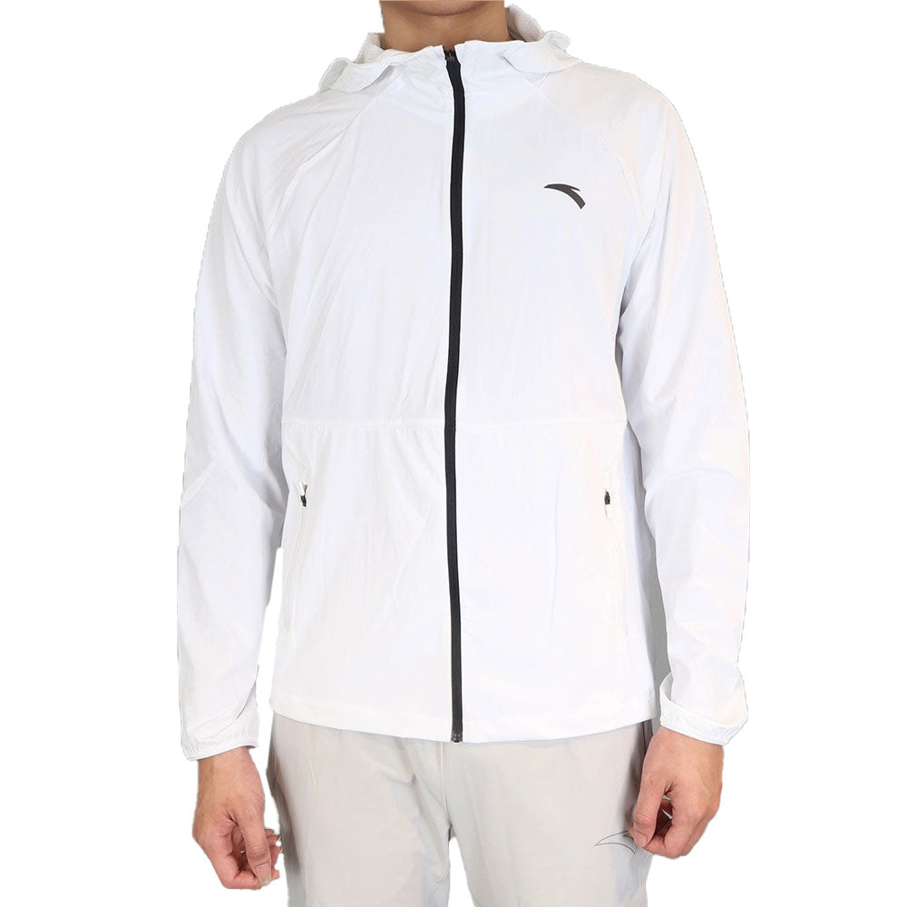 Anta Woven Track Hooded Sweatshirt with Front Zipper For Men, White