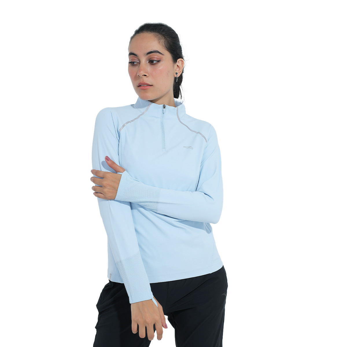 Anta T-Shirt with Long Sleeves & Half-Zipper For Women, Sky Blue