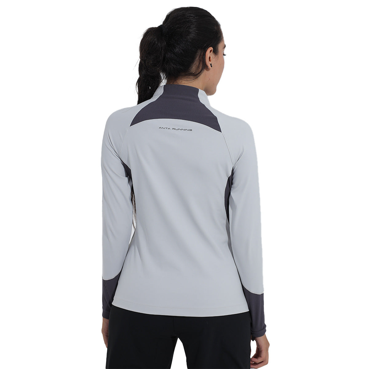 Anta T-Shirt with Long Sleeves & Half-Zipper For Women, Grey